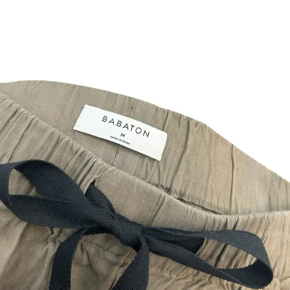 Aritzia Babaton Day Linen Pants Drawstring Ankle Beige Brown‎ Khaki Size Medium